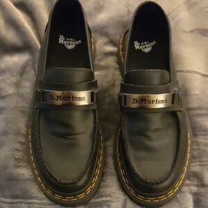 Dr. Martens Black Slip-On Loafers with Silver Accent